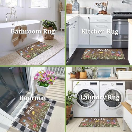 Spring Summer Door Mat for Front Door Floral Welcome Doormat Non-Slip Washable Spring Outdoor Mat Entry Rug for Indoor Outdoor Home Spring Decorations 17 x 30 Inch (Spring 06, 17"x30") - Image 6