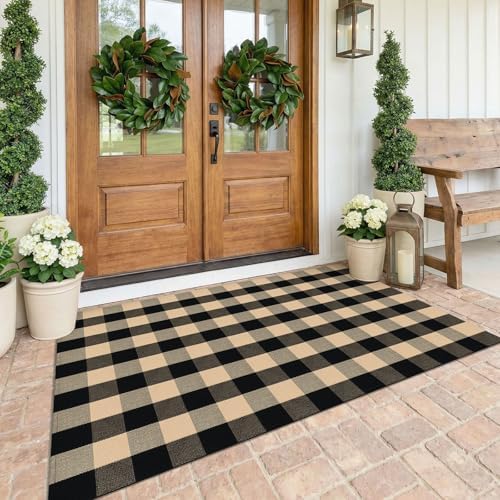 KOZYFLY Buffalo Plaid Area Rug 4 x 6 Ft Brown and Black Checkered Rug by KOZYFLY