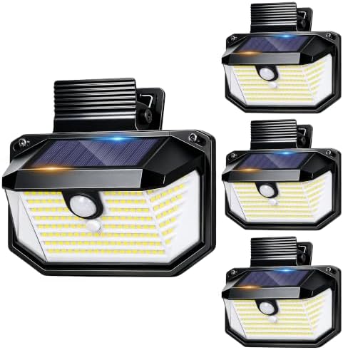 Clip on Solar Lights Outdoor, 178LEDs 800LM Solar Motion Sensor Outdoor Lights, 3-Sided Wide Angle Solar Wall Lights, No Drill Fence Lights, Waterproof Garden Patio Deck Lighting (4 Pack) by LightupYourLife