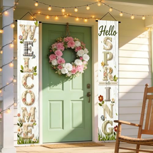 Nuxovilar Welcome Spring Plaid Porch Banners 12x70 Inches Polyester - Image 5