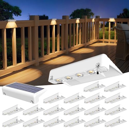VOLISUN Solar Deck Lights 20 Pack, Warm White Glow LED Large Size Lamp, IP65 Waterproof Step Lights Outdoor for Deck, Step, Fence, Railing, Wall and Stairs(White) by VOLISUN