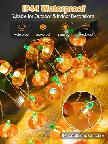 Fall Decor 10FT 3D Pumpkin Fairy Lights Battery Operated With Remote Orange - Image 4