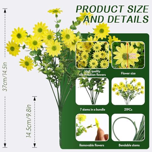 Alupssuc 40 Bundles Artificial Daisies Flowers Fake Silk Plant for Indoor Outdoor Decor, UV Resistant No Fade Faux Spring Flowers for Garden, Porch & Patio Decoration,Yellow - Image 3