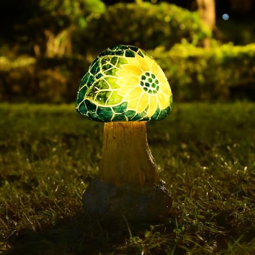 Solar Mushroom Lights Outside Fairy Garden Statue Mosaic Backyard Decor by Juliahestia