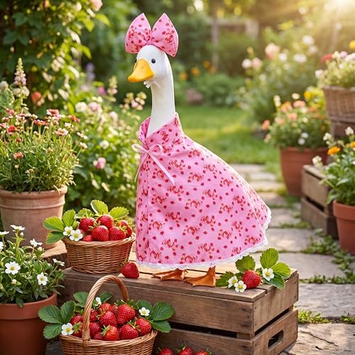 Abbylike Strawberry Porch Goose Outfit Summer Strawberry Costume Clothes for 23'' Cement Goose for Summer Garden Porch Statue Yard Pathway Decorations - Image 5