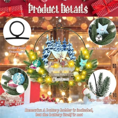 Pre-Lit Christmas Wreath for Front Door, Lighted Deer with 6H On/18H Off - Image 2