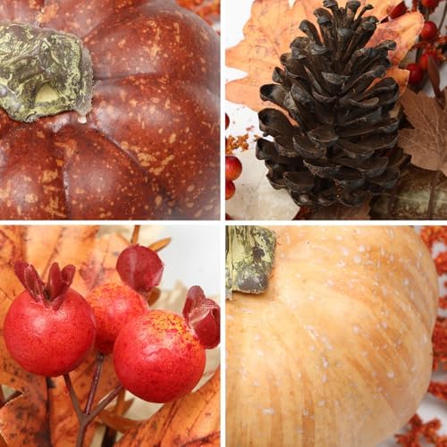 6FT Fall Garland for Mantle with Lights, Pumpkins, Pinecones, Berries - Image 2