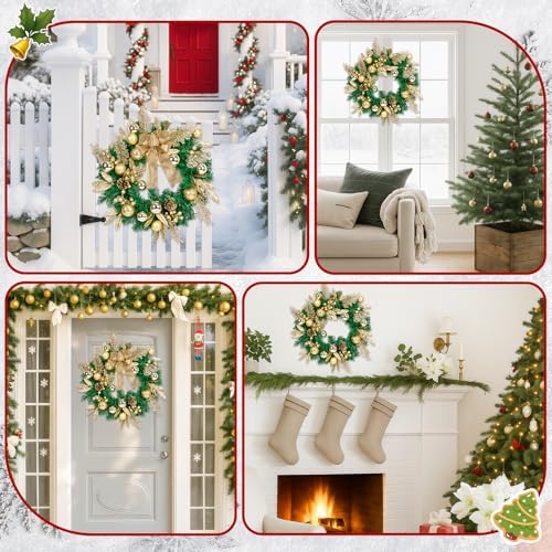 Christmas Wreaths for Front Door Decor Flower, 22" Winter Golden - Image 5