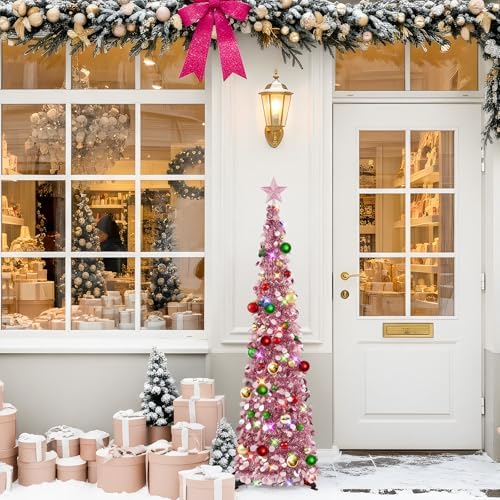 N&T NIETING Pop Up Christmas Tree with Lights & Ornaments, 5FT, Rose Gold - Image 6