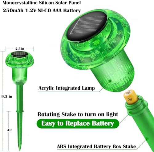 Priddop Solar Lights Outdoor Waterproof 8 Pack LED Green Stake Mushroom - Image 2