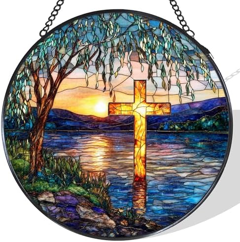 Cross Willow Tree Stained Glass Window Hanging Suncatcher 7.8 Inch by Unknown