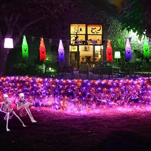 Pooqla Orange and Purple Halloween Net Lights Outdoor, 28x 5ft Clear Wire - Image 6