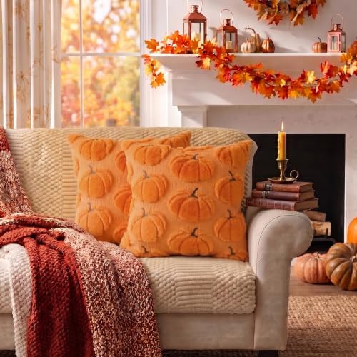 Fall Pillow Covers Pumpkin Fall Decor 20x20 Set of 2 Orange - Image 6