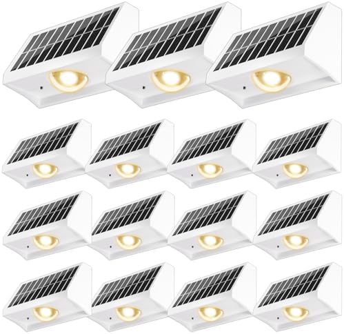 Solar Fence Lights Outdoor Waterproof Warm & Cool White & RGB（16Pack White） by SenLuKit