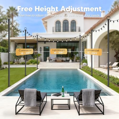 1 Pack String Light Poles for Outside, 9Ft Light Poles for Outdoor String LightsAdjustable Outdoor Light Poles with Fence Brackets Hanging Lights,Metal Stand Deck Patio Backyard - Image 6