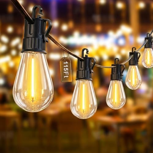 Outdoor String Lights LED Patio-Light,115Ft Waterproof Dimmable Porch Lights with 43 Shatterproof S14 Bulbs,Outside Hanging Light Connectable Lighting for Backyard Yard Gazebo Party Garden Bistro - Image 7