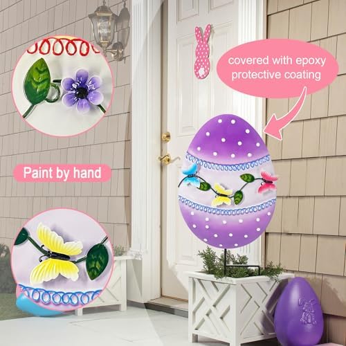 Easter Decorations Outdoor,3 Pack Metal Egg Yard Stake Signs for Outside,Cute Easter Happy Eggs Decorations Outdoor for Lawn,Garden Stakes for Spring - Image 4