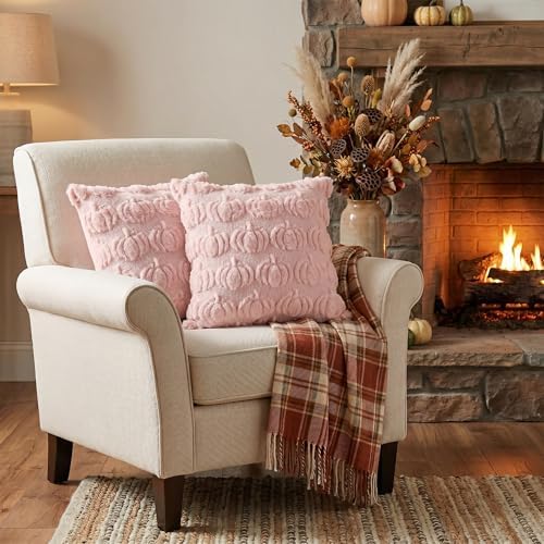 AVOIN colorlife Pink Fall Pumpkin Throw Pillow Covers 20x20 Inch - Image 4