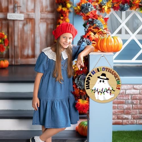 Halloween Door Decorations - 12" Thanksgiving Welcome Sign for Front Door Porch, MAS Farmhouse Wooden Hanger for Home Indoor Outdoor​Wall Decor -B07 - Image 5