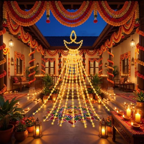Huquary Diwali Diya Waterfall String Lights Led, 2 ft - Image 3
