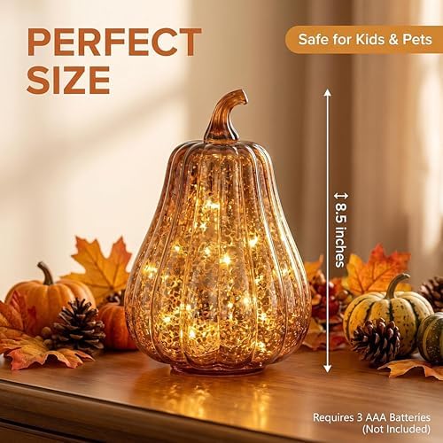 Fall Decorations for Home,Mercury Glass Pumpkin Lights with Timer(Coffee) - Image 3