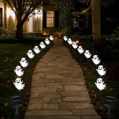 20 Pack Solar Halloween Ghost Pathway Lights, 3D Solar Lights - Image 2