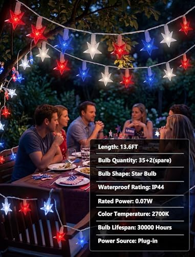 35 Red White and Blue Star Lights, 13.6Ft 4th of July String Lights - Image 4