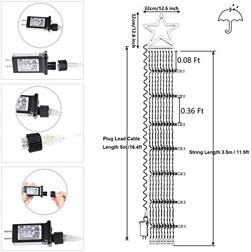 Christmas Decoration Lights, Outdoor Christmas String Lights 320 LED 11.5Ft Waterfall Tree Light with Big Star Topper Waterproof 8 Light Modes for Xmas New Year Holiday Yard Outdoor Indoor Decor - Image 5