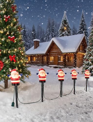 Christmas Pathway Lights Outdoor (5 Pack), Bright Santa Claus Yard Stakes with C7 LED Bulbs, Heavy Duty Connectable Garden Stakes for Winter Holiday Lawn & Driveway Decorations (UL Listed) - Image 6