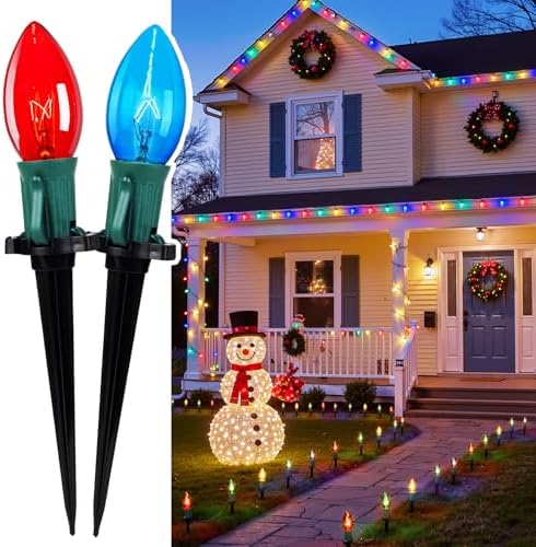 Christmas Pathway Lights Outdoor,51.4 Ft C9 Lights with 40 Multicolor Bulbs by Brightown