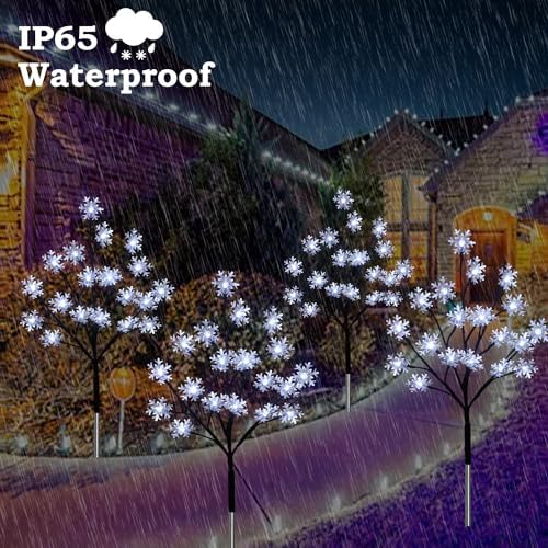 4-Pack 80LEDs Solar Christmas Snowflake Stake Lights, 8 Modes Solar Snowflake Christmas Decorations Outdoor Lights, Waterproof Outdoor Xmas Decorations for Garden Yard Pathway Walkway - Image 4