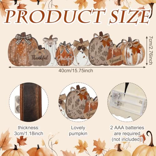 Yousoontic Fall Table Decorations, Light up Pumpkin Table Centerpieces Rustic Wooden Sign Decor with LED Lights 3D Block Pumpkin Decor for Autumn Thanksgiving Harvest Farmhouse Home Mantel Desk Party - Image 4