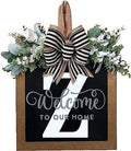 Last Name Year Round Front Door Wreath Front Porch Decoration 26 Letter Welcome Sign with Eucalyptus Garland and Bow Spring Wreaths for Front Door Outside Hanger Garland（Z） by YICORIP