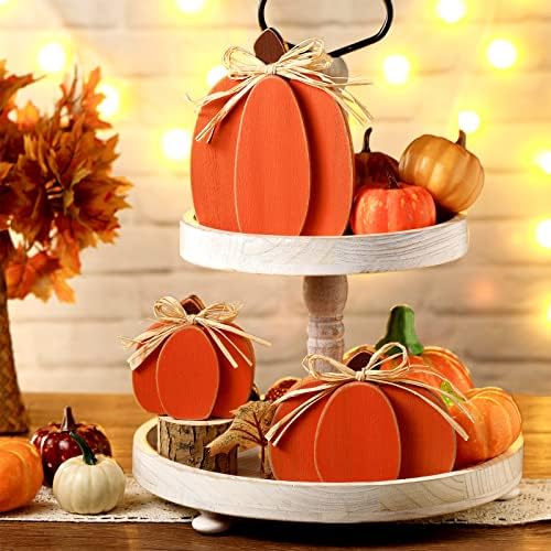 Ferraycle 3 Pcs Fall Pumpkin Decor, 3D Wooden Pumpkin Tabletop Decor - Image 6
