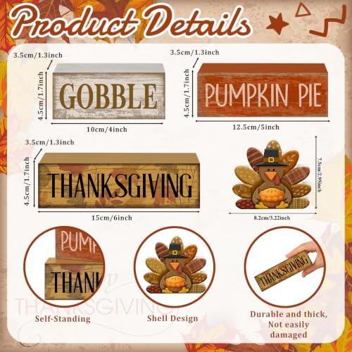 Moucuny 4 Pcs Fall Decorations For Home Wooden Thanksgiving Turkey Decor - Image 3