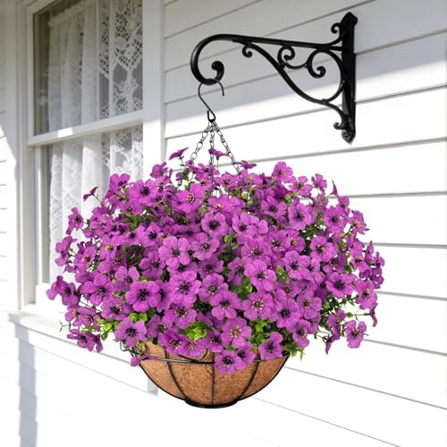Roberly Artificial Hanging Flowers for Outdoors with Hanging Basket, Violet - Image 2