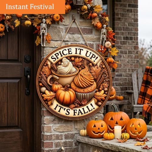 Pumpkin Spice Cafe Fall Decorations Wooden Hanging Sign, Spice it up Sign - Image 2
