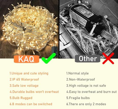 66FT 200LED Christmas String Lights Outdoor/Indoor, Extendable Twinkle Fairy Lights Waterproof Clear Wire with 8 Modes&Timer Function for Garden Bedroom Patio Christmas Tree Decorations (Warm White) - Image 6