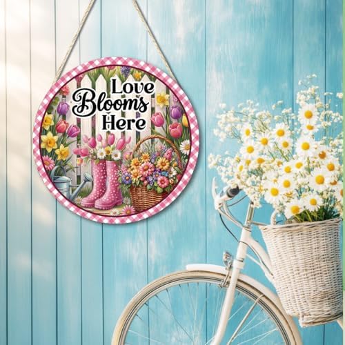 Love Blooms Here Floral Wooden Welcome Door Sign Wall Decor - Image 4