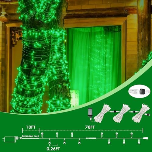 88FT 240LED Extra-Long Connectable String Lights Indoor Outdoor Clear Wire, Green Christmas String Lights, Plug in Twinkle Fairy Light with Timer for Wedding Patio Tree Yard Christmas Decorations - Image 5