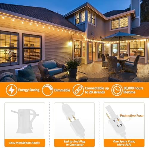 200Ft White String Lights for Outside Patio Light Waterproof with 104 Bulbs - Image 5