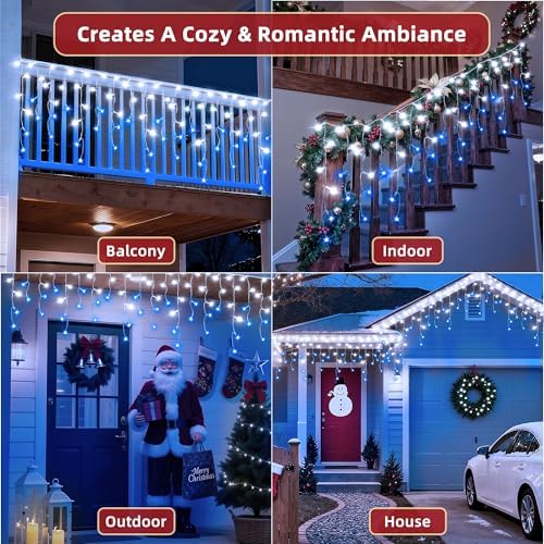 670 LED 66ft Christmas Lights with 148 Drops, 12 Lighting Modes Blue & White Christmas Decoration Twinkling Lights Dimmable, Timer Outdoor Waterproof Fairy Lights for Indoor Garden House Eaves Roof - Image 6
