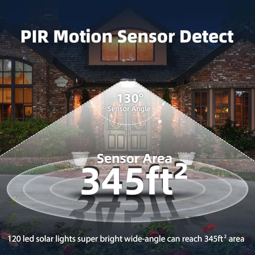 HMCITY Solar Lights Outdoor 120 LED 3 Lighting Modes,Motion Sensor Wall Lights, IP65 Waterproof Solar Powered Wall Lights for Garden Deck Lights (Front Button 4Packs, Black Shell-Daylight White) - Image 6