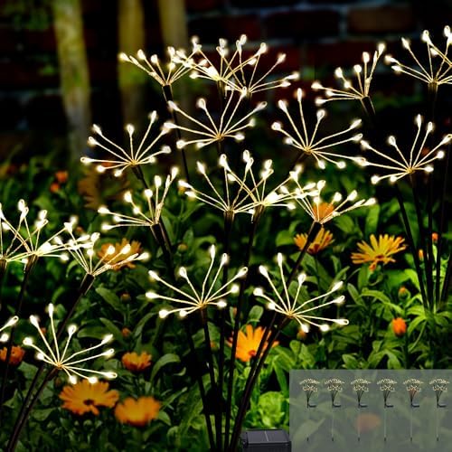 Kwaiffeo Solar Garden Lights Outdoor: Waterproof 2 Modes Twinkling Fireworks Light, Solar Lights for Outside Yard Pathway Garden Decor - Mothers Day Gardening Gifts for Women, Warm White -6Pack by Kwaiffeo