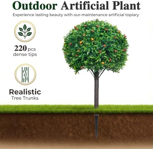 PATIO CHOICE Artificial Topiary Boxwood Ball Trees Set of 2 30" Fake Outdoor Plants Realistic Olive Tree Fake Bushes Lifelike Shrubs Decorations for Outdoor Indoor Front Porch Garden - Image 2