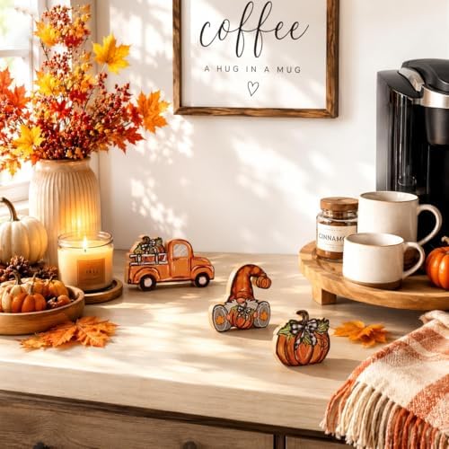 Smile Fall Wooden Decor Set 3-Piece Truck Gnome Pumpkin Tabletop Signs for Autumn Harvest Home Decor - Image 4