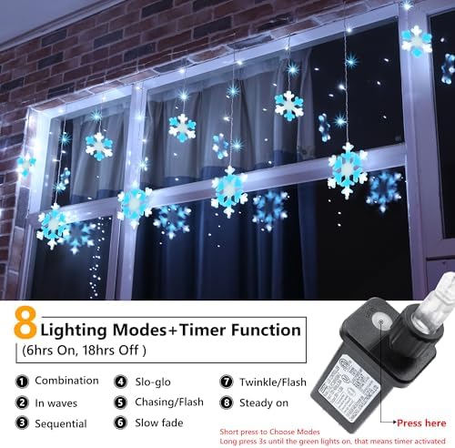 Toodour Christmas Snowflake Lights Outdoor, 17.22ft 264 LED Snowflake Icicle Lights with 22 Drops, Connectable, 8 Modes Waterproof Christmas Light for Eaves, Window, Xmas Decor - White & Ice Blue - Image 2