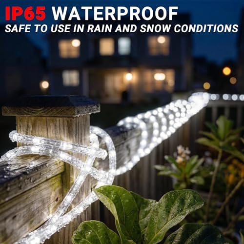 50ft Rope Lights For Outside, Connectable & Flexible Tube Lights with 8 Modes Controller,Waterproof White LED Rope Lighting for Deck,Garden,Pool,Patio,Bedroom, Indoor & Outdoor Landscape Strip Lights - Image 5