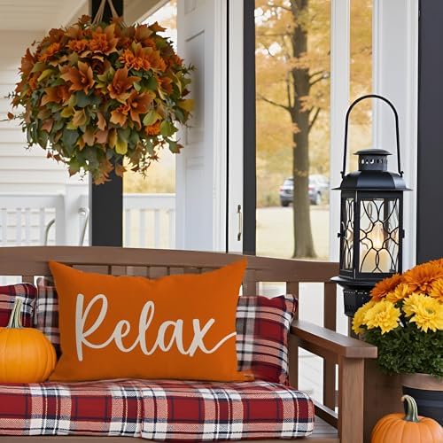 Decorative Throw Pillow Covers 12x20 Set of 2 Relax Unwind, Orange - Image 6
