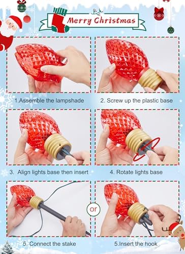 Strawberry Jumbo Lights C9 Christmas Pathway Lights Outdoor - 2 Pack 10.5 Feet 5 Lights C9 Walkway Lights, C7 Lights Covered Jumbo Multicolor Light Bulb Outdoor Decorations for Lawn Garden Outside - Image 6